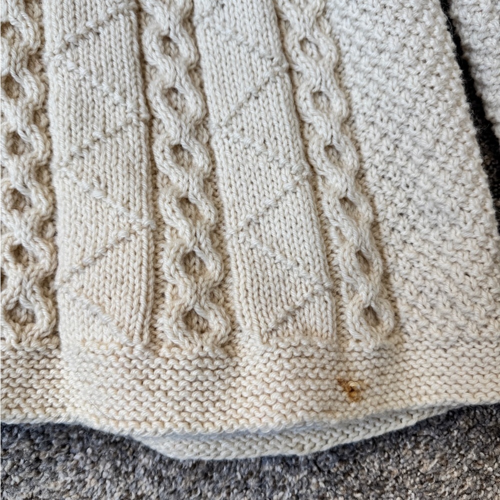 Vintage Cozy Irish Wool Cream Cable Knit Cardigan - Picture 14 of 15